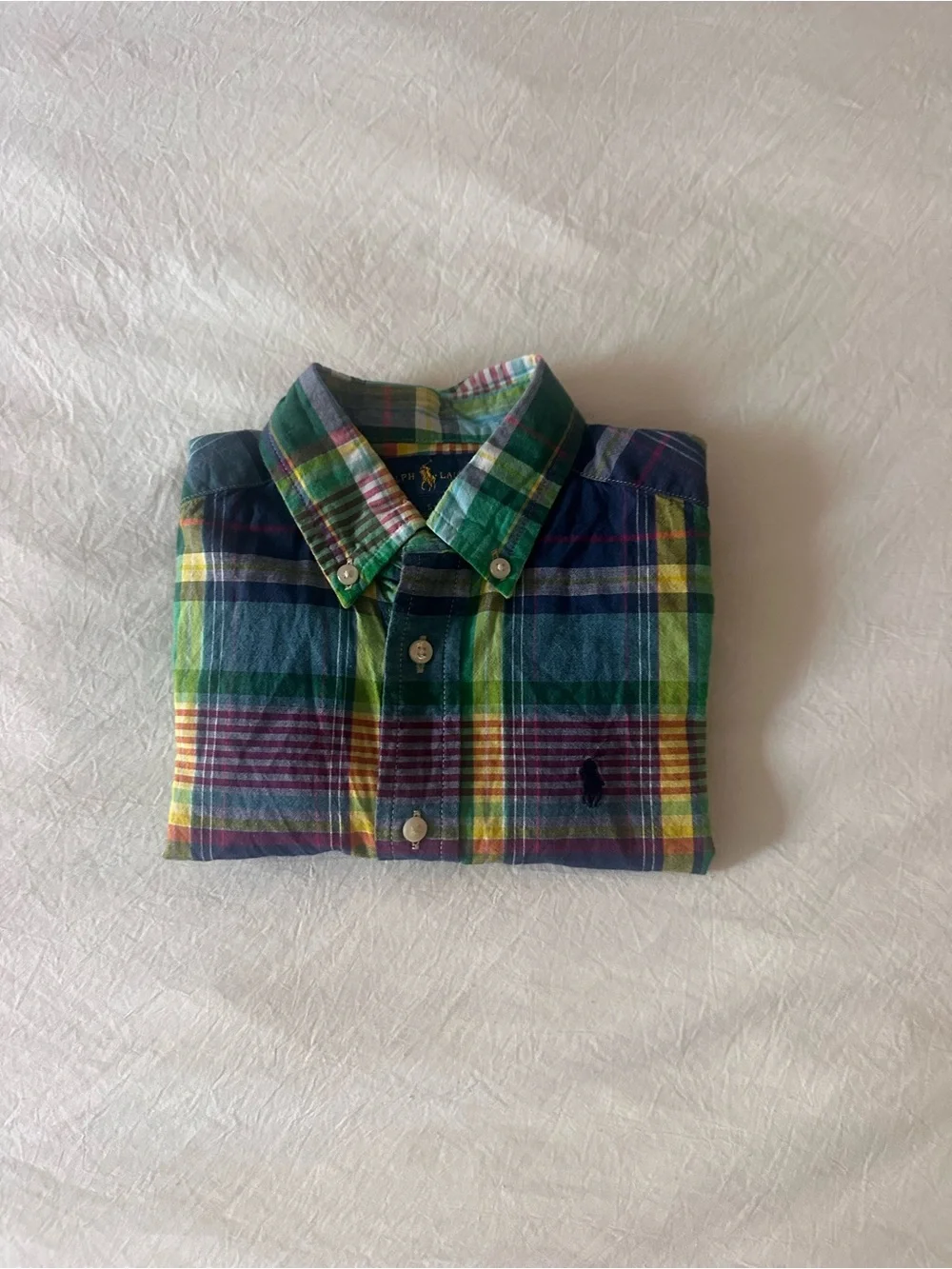 Ralph Lauren Boys Short-Sleeve Plaid Button-Down Shirt - Green Multi